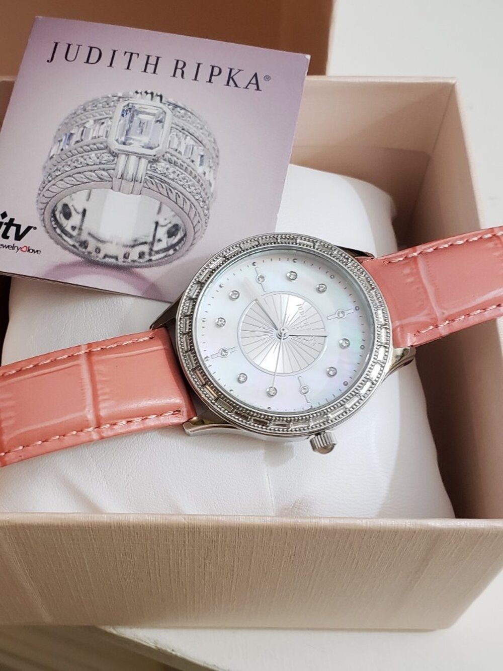 JUDITH RIPKA SALMON PINK CZ ACCENT WATCH NEW IN JR BOX